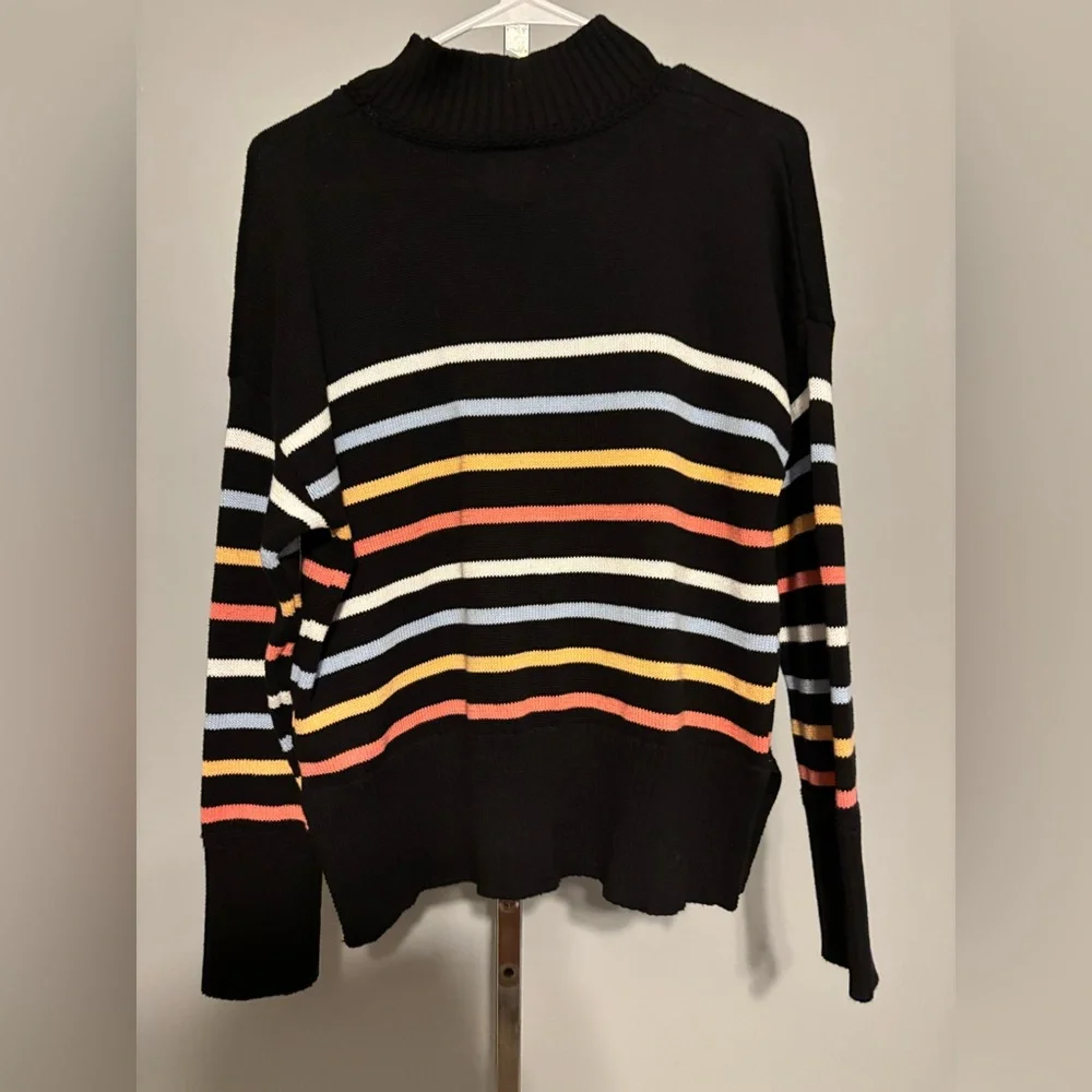 Joie Women's Sweater Mock Neck Black with Multi Colored Stripes Size‎ Small EUC